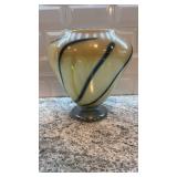 Signed Art Glass Vase with Swirled Design, 7.5 x 7.5 Inches