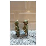 Set of 2 Vintage 4-Inch Porcelain Dolls with Green Outfits on Stands