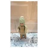 Set of 2 Vintage 4-Inch Porcelain Dolls with Green Outfits on Stands