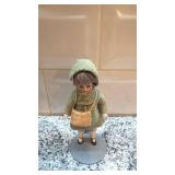 Set of 2 Vintage 4-Inch Porcelain Dolls with Green Outfits on Stands