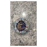 Decorative Glass Paperweight with Gold Motif and Millefiori Border