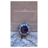 Decorative Glass Paperweight with Gold Motif and Millefiori Border