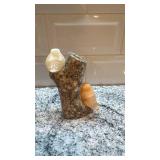 Marble Tree Sculpture with Two Carved Birds, 4 x 3.5 Inches