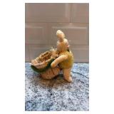 Vintage Spun Wool Bunny Figurine with Wicker Basket 5.5 x 3 Inches