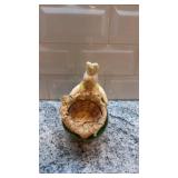 Vintage Spun Wool Bunny Figurine with Wicker Basket 5.5 x 3 Inches