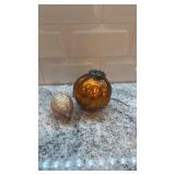 Set of 2 Mercury Glass Holiday Ornaments Pumpkin and Ball