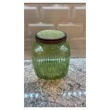 Vintage Ribbed Vaseline Uranium Glass Canister Jar