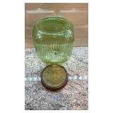 Vintage Ribbed Vaseline Uranium Glass Canister Jar