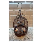 Antique Decorative Asian Style Birdcage with Porcelain Cups, 12x8 in