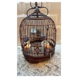 Antique Decorative Asian Style Birdcage with Porcelain Cups, 12x8 in
