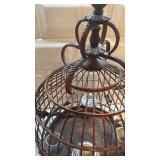 Antique Decorative Asian Style Birdcage with Porcelain Cups, 12x8 in