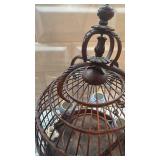 Antique Decorative Asian Style Birdcage with Porcelain Cups, 12x8 in
