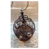 Antique Decorative Asian Style Birdcage with Porcelain Cups, 12x8 in
