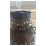 Decorative Asian Bronze Vase with Enamel Cloisonne Style Design, 12 Inch