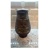 Decorative Asian Bronze Vase with Enamel Cloisonne Style Design, 12 Inch