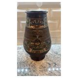 Decorative Asian Bronze Vase with Enamel Cloisonne Style Design, 12 Inch