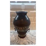 Decorative Asian Bronze Vase with Enamel Cloisonne Style Design, 12 Inch