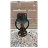 Iridescent Art Glass Vase with Double Handles, 8in x 5in