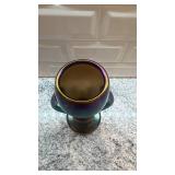 Iridescent Art Glass Vase with Double Handles, 8in x 5in