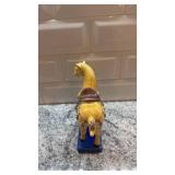 Pair of Ceramic Horse Figurines with Crazing on Blue Bases