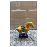 Pair of Ceramic Horse Figurines with Crazing on Blue Bases