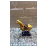 Pair of Ceramic Horse Figurines with Crazing on Blue Bases