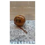 Vintage 3.5-Inch Wooden String Ball Souvenir Box with Scenic Decals