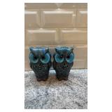 Pair of Nordel Ceramic Owl Figurines Blue Green 6.5x4 Inch