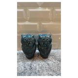 Pair of Nordel Ceramic Owl Figurines Blue Green 6.5x4 Inch