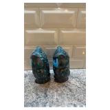 Pair of Nordel Ceramic Owl Figurines Blue Green 6.5x4 Inch