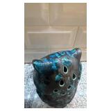 Pair of Nordel Ceramic Owl Figurines Blue Green 6.5x4 Inch
