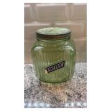 Vintage Ribbed Vaseline Uranium Glass Canister Jar