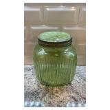 Vintage Ribbed Vaseline Uranium Glass Canister Jar