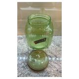 Vintage Ribbed Vaseline Uranium Glass Canister Jar