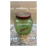 Vintage Ribbed Vaseline Uranium Glass Canister Jar