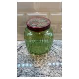 Vintage Ribbed Vaseline Uranium Glass Canister Jar