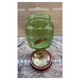 Vintage Ribbed Vaseline Uranium Glass Canister Jar