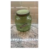 Vintage Ribbed Vaseline Uranium Glass Canister Jar