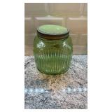 Vintage Ribbed Vaseline Uranium Glass Canister Jar