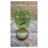 Vintage Ribbed Vaseline Uranium Glass Canister Jar