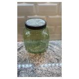 Vintage Ribbed Vaseline Uranium Glass Canister Jar