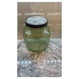 Vintage Ribbed Vaseline Uranium Glass Canister Jar