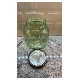 Vintage Ribbed Vaseline Uranium Glass Canister Jar
