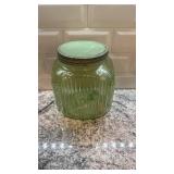 Vintage Ribbed Vaseline Uranium Glass Canister Jar