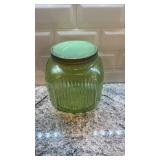 Vintage Ribbed Vaseline Uranium Glass Canister Jar