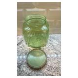 Vintage Ribbed Vaseline Uranium Glass Canister Jar
