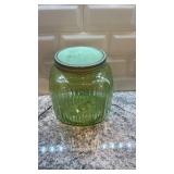 Vintage Ribbed Vaseline Uranium Glass Canister Jar