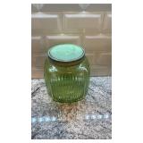 Vintage Ribbed Vaseline Uranium Glass Canister Jar