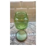 Vintage Ribbed Vaseline Uranium Glass Canister Jar
