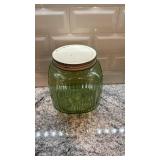 Vintage Ribbed Vaseline Uranium Glass Canister Jar